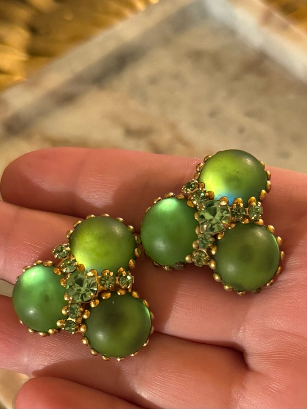 Green Cluster Vintage Statement Earrings